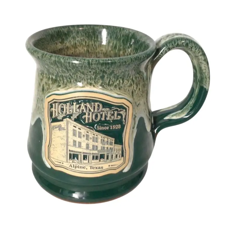 Holland Hotel Alpine Texas Mug Deneen Pottery Handthrown Cup Hunter Green