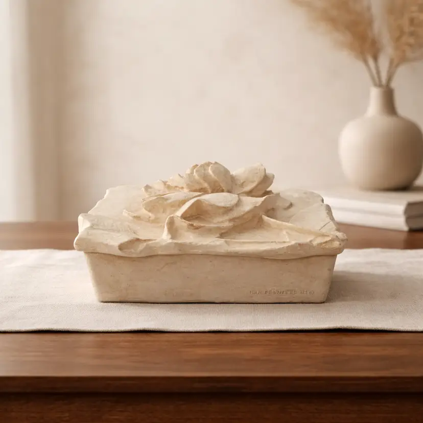 Hen Feathers Floral Cream Colored Trinket Box, 6" x 3"