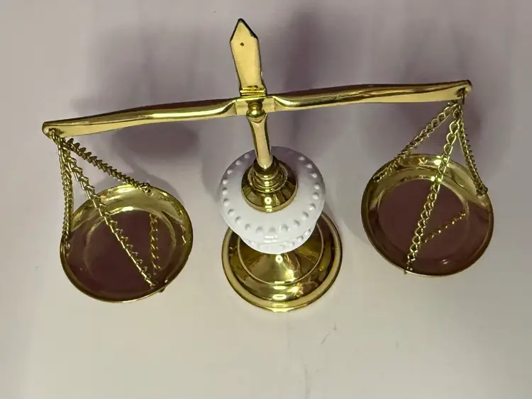 Vintage Mid-Century Hobnail Milk Glass & Brass "Scales of Justice"