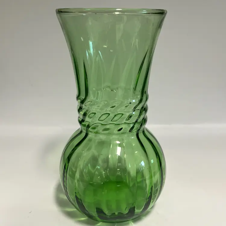 Anchor Hocking- Vintage /Emerald Green Optic Swirl Vase-6.5”