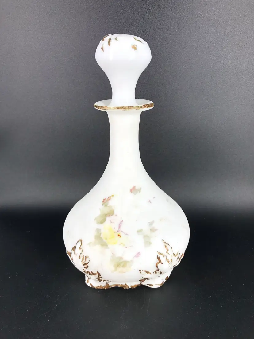 Antique Hand-Blown Milk Glass Decanter with Stopper