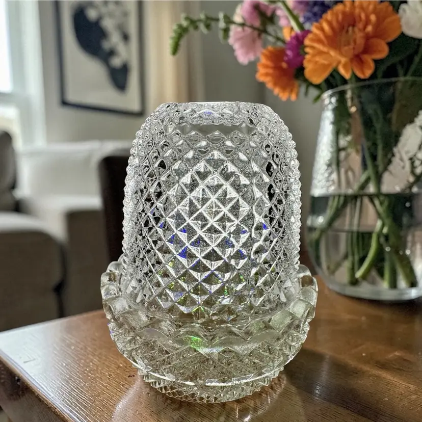 Vintage S. Clarke Pyramid Glass Fairy Lamp Diamond point candle night light 3.5” tall & 3” wide