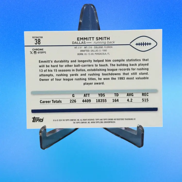 Emmitt Smith 2024 Topps Chrome #38 Refractor Dallas Cowboys