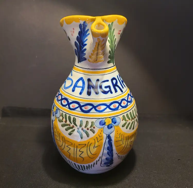Vintage Signed Handpainted Talavera "Sangria" Pottery Pitcher - Toledo Spain
