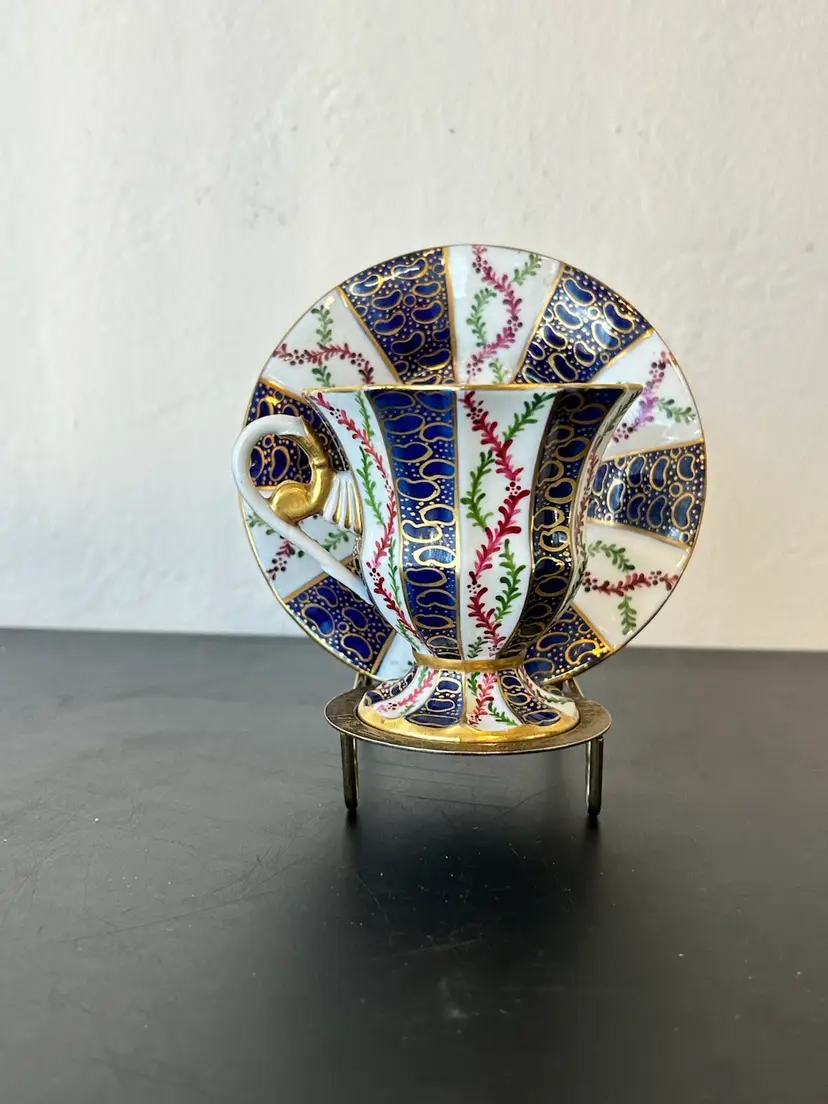 Vtg Guilia Mangani Teacup & Sauce Blue & White