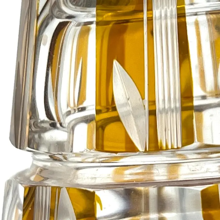 Old Bohemian Czech glass amber cut to clear perfume bottle without atomizer CTC