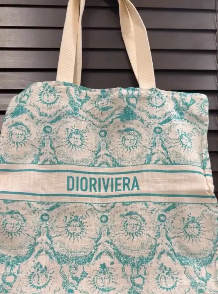 Dior Large Canvas Teal Tote Bag