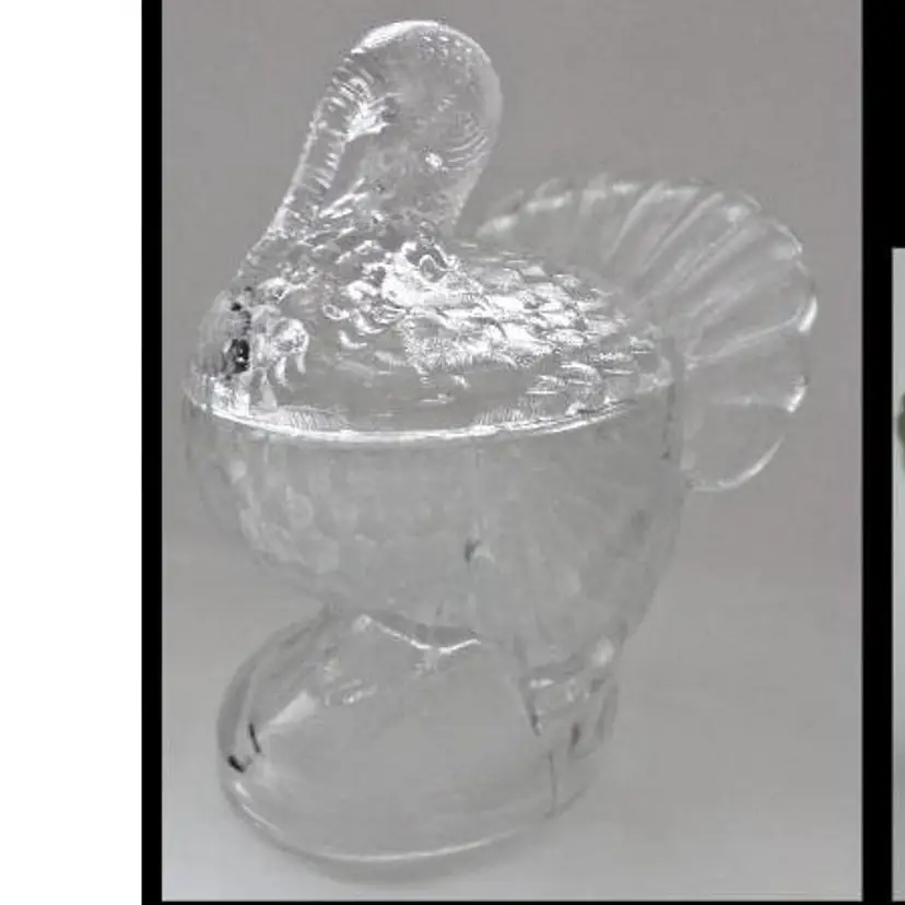 Vintage LE SMITH Clear Glass TURKEY Sauce Boat/Covered Dish
