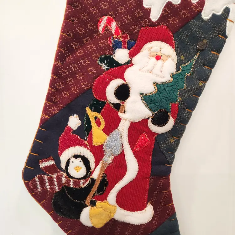 Vintage Prima Creations Felt Christmas Stocking Santa & Penguin 18” 2002