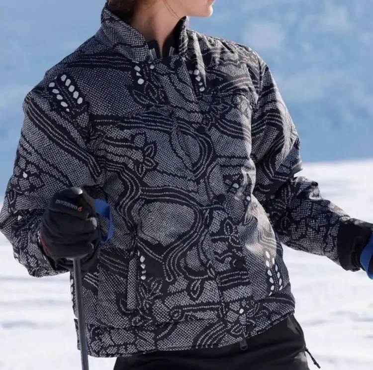 Free People Bunny Slope Printed Puffer in Black Combo