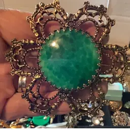 Green Large Brooch Pendant Necklace With Chain