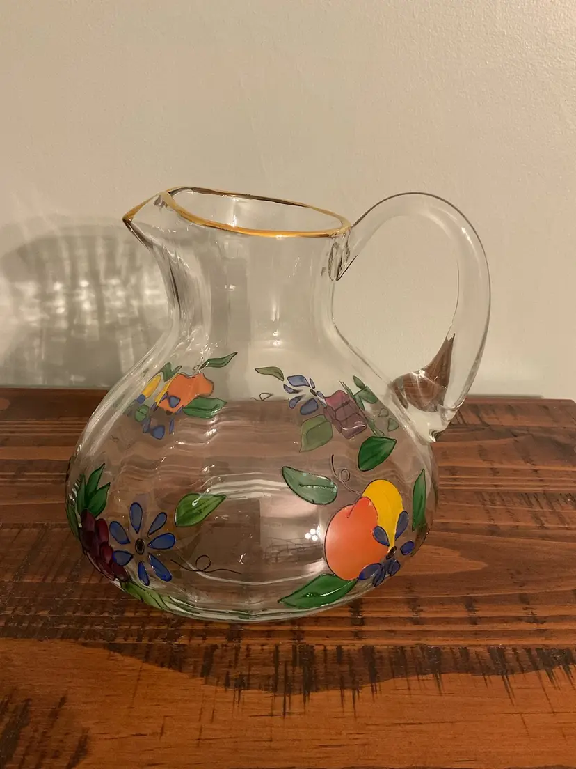 Handcrafted Painted Lead Crystal Romanian Pitcher