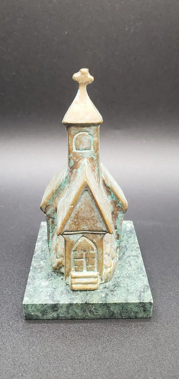 Vintage Cast Brass Church W/ Marble Base 5"