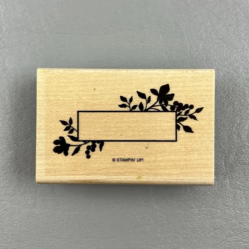 Stampin Up 2”x2.75” Tag Frame Floral Leaves Wood Mounted Rubber Stamp