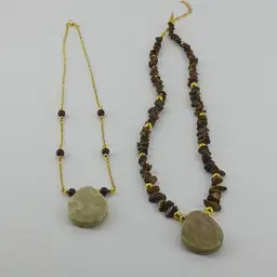 Three Carved Soapstone and Gemstone Necklaces