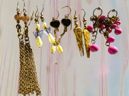 5 Pair Dangle Gold Tone Earrings Lot