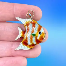 1” Vintage Gold Tone Enamel Angel Fish Necklace Pendant Charm NO CHAIN