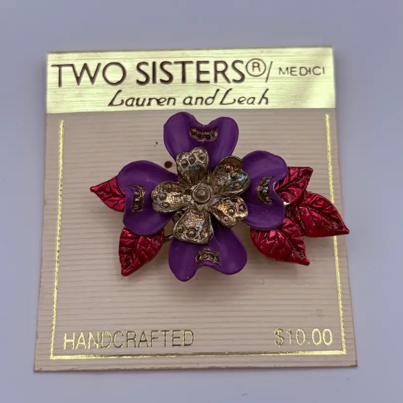 Vintage Two Sisters Brooch, Multicolor Flower