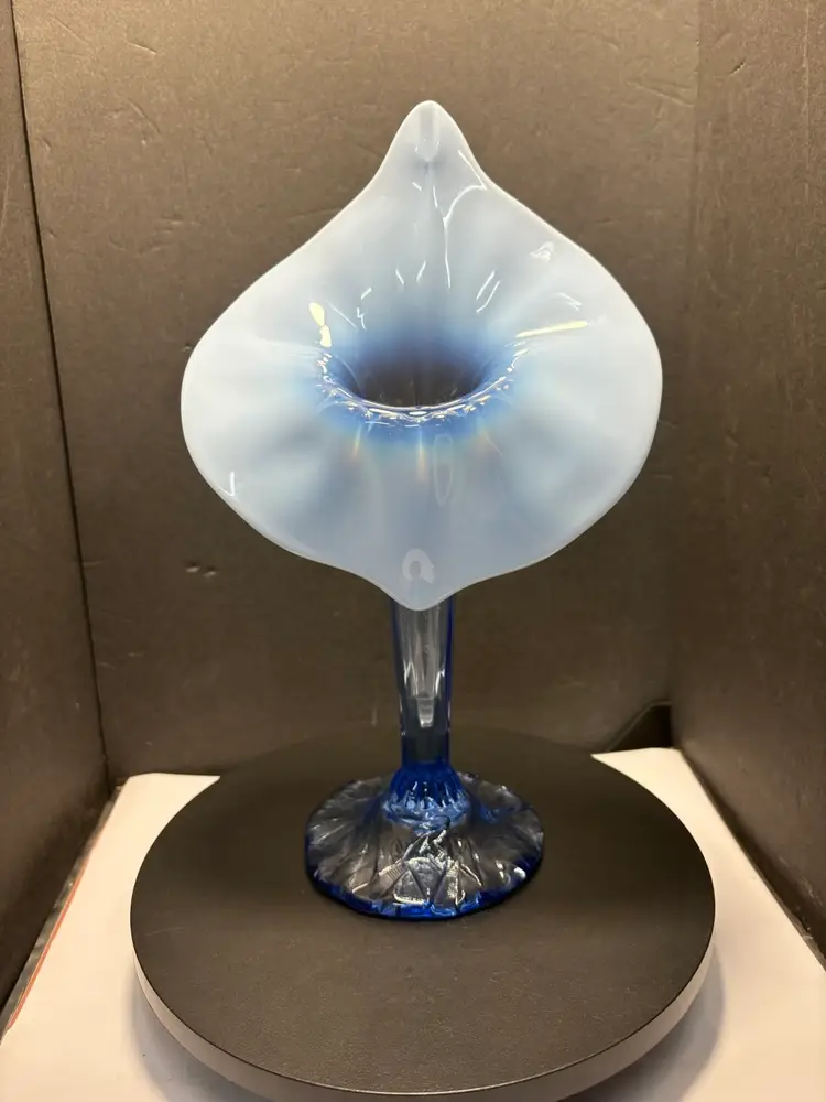 Vintage Dugan Jack In The Pulpit Vase colonial Blue Opalescent Hexagon Base