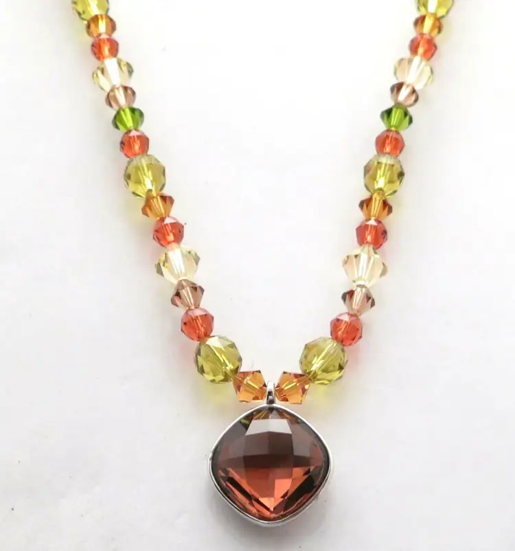 Swarovski Silver Tone Faceted Bi-cone Multi Color Beaded Pendant Necklace Signed