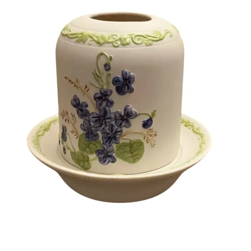 Beautiful 2-piece HP Violet Porcelain Bisque Fairy Lamp OOAK 5” X 5 1/2”- READ