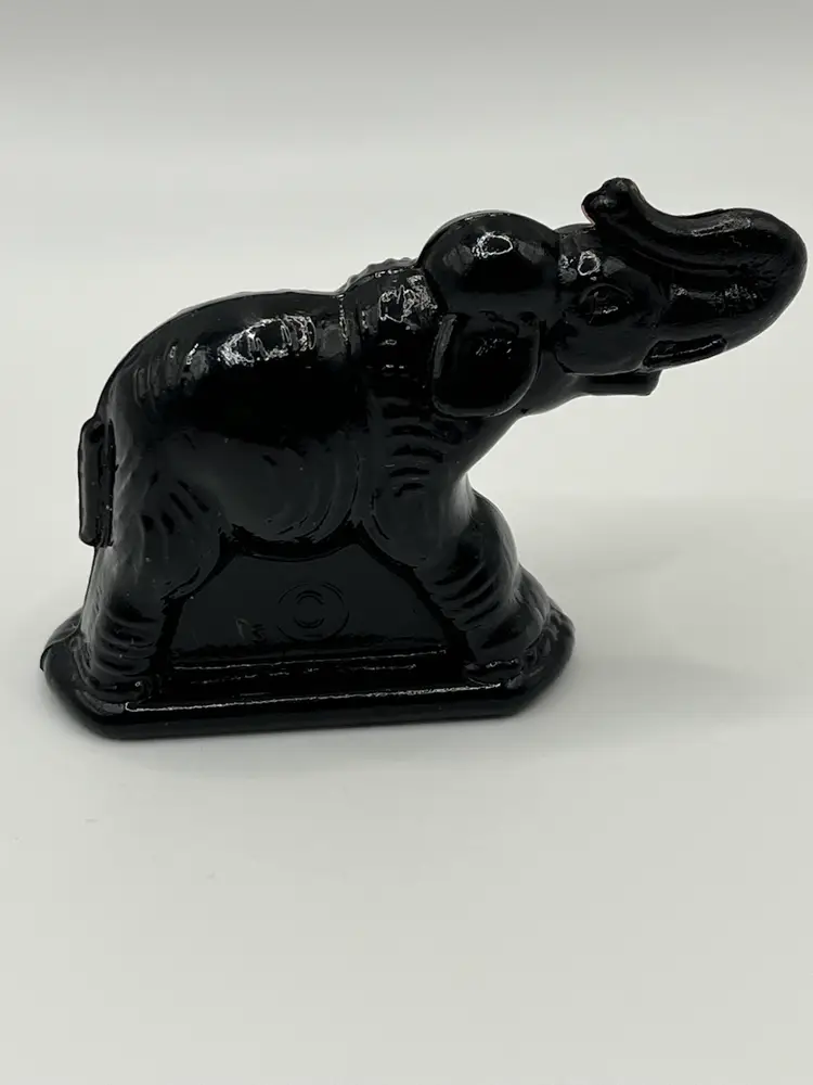 Vintage Miniature Black Glass Elephant