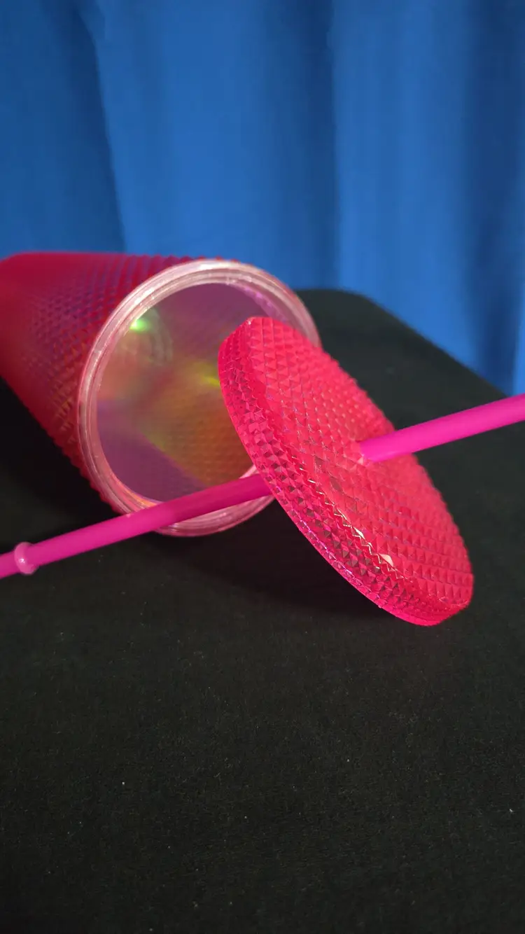 Pink Iridescent Diamond Tumbler with Straw 24oz