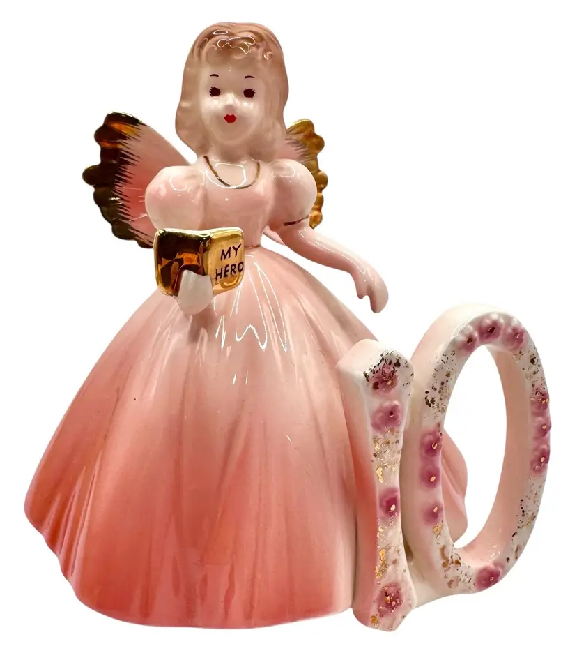 Vintage Josef Originals 10th Birthday Angel Girl Figurine Pink My Hero Book 5”