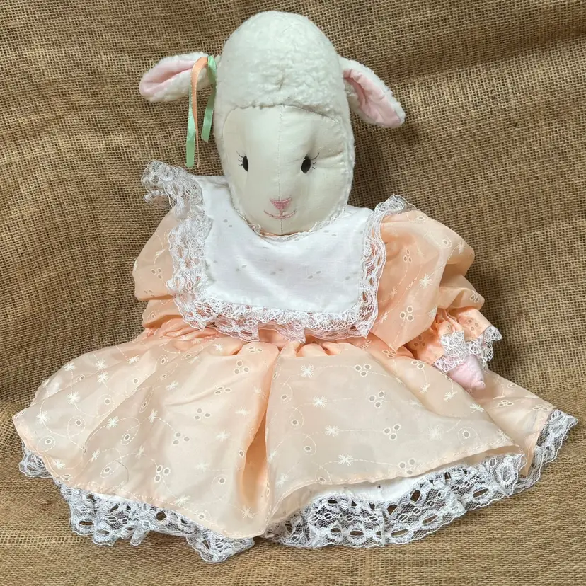 Vintage Handmade Plush Lamb Doll Stuffed Animal Anthropomorphic Grandmacore