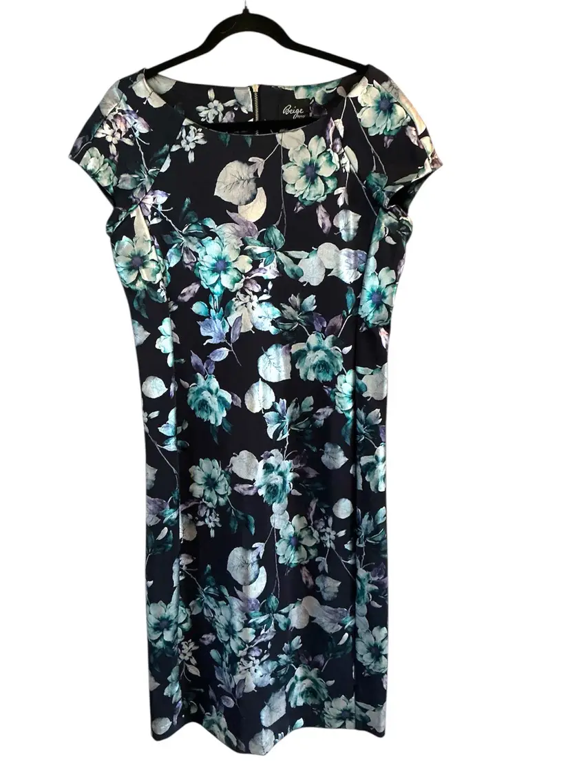 Beige By ECI Women’s Silver Flower Floral Foil Dinner Cocktail Dress Size 10