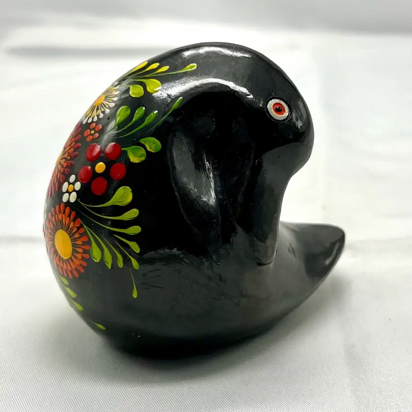 Mexican Folk Art Pottery Colorful  Floral Duck Blue Talovera Style
