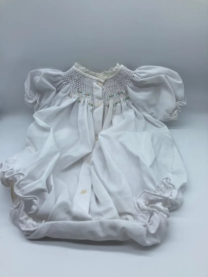 White Smocked Fabric Baby Bubble Romper - Feldman Bros.