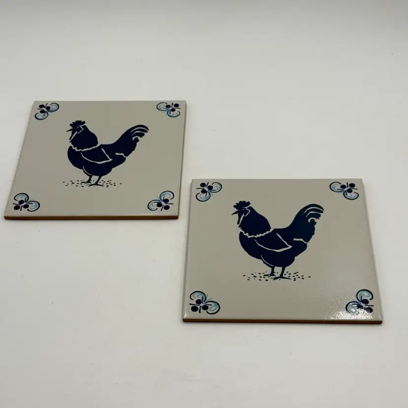Zirconio Villarreal Castellon Spain Farm Chicken Ceramic Two Clay Tile Square Trivets