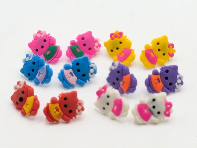 Colorful Kitty Pierced Earrings Set of Six Jewelry