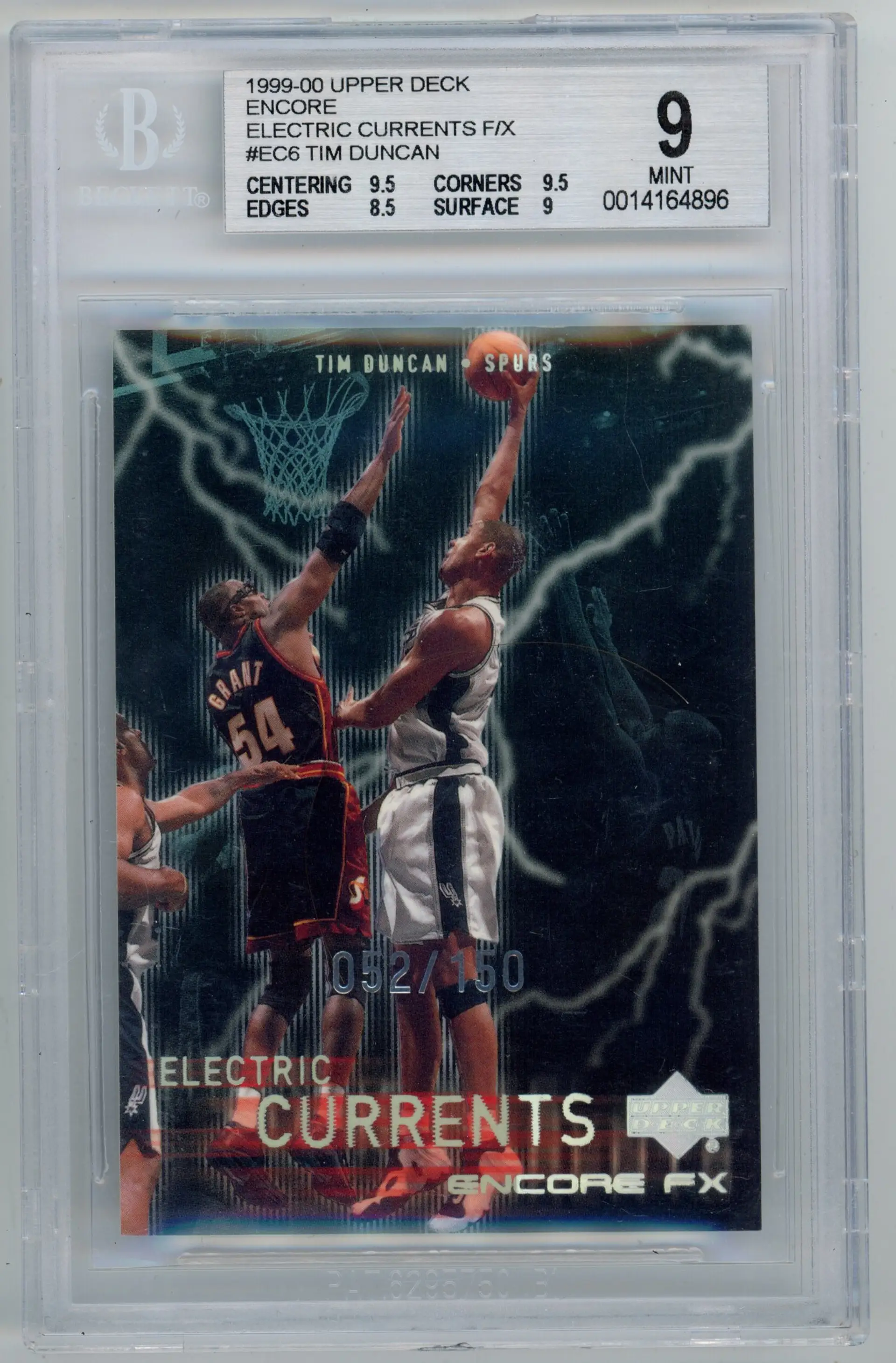 1999-00 Upper Deck TIM DUNCAN /150 Encore FX Electric Currents SP #EC6 SPURS HOF BGS 9 MINT