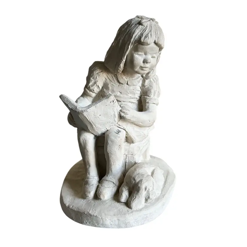 Debbie Crowley Plaster Sculpture Young Girl Reading With Dog By Austin Prod 1987