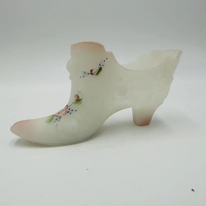 Fenton Art Glass Slipper Opal Satin Rose Garden Queen Handpainted Signed
