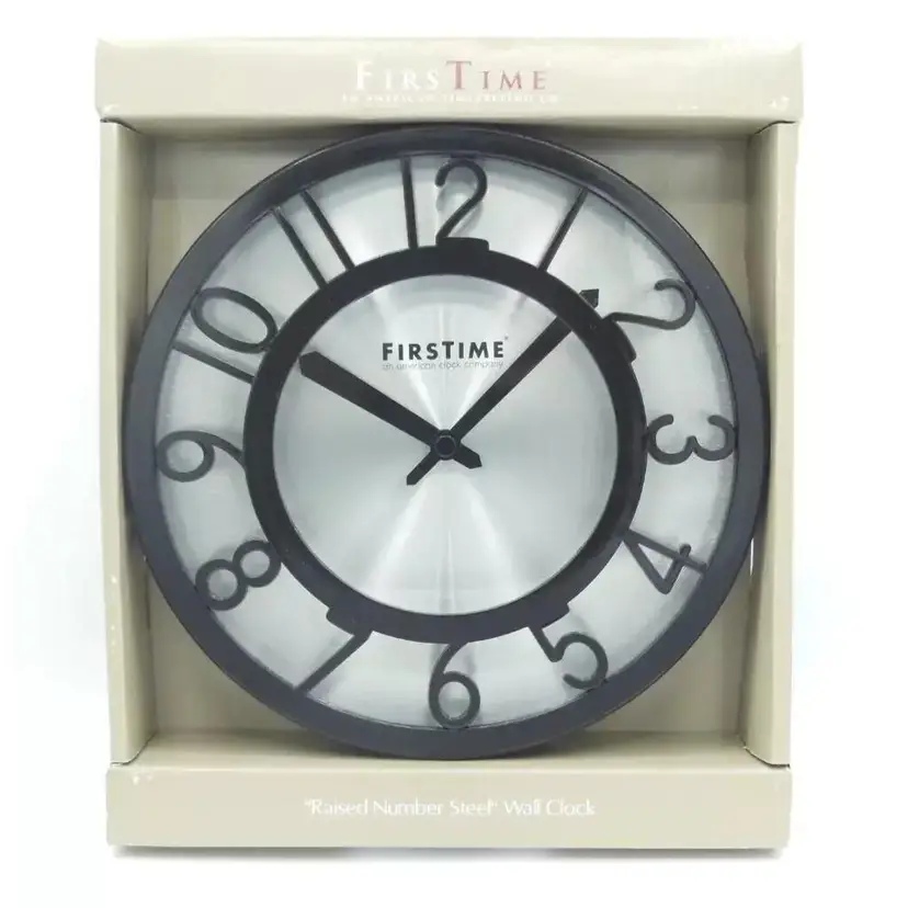 FirsTime 'Raised Number Steel' Wall Clock, NIB