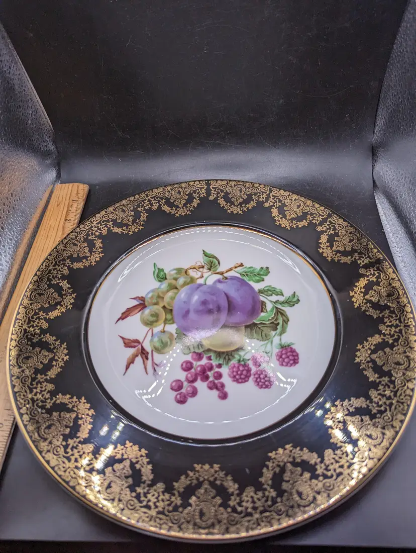 Vintage Minton China Porcelain Fruit Motif Decorative Plate Gold Brocade