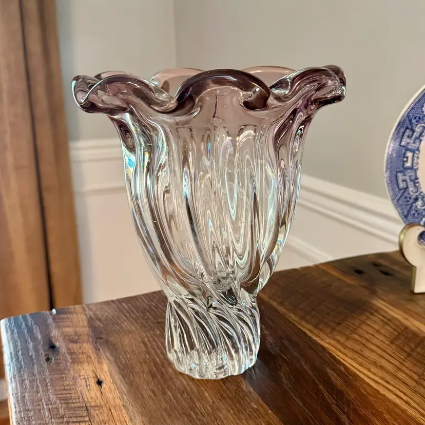 🎀 Vtg Shannon Crystal Amethyst Ruffle Vase