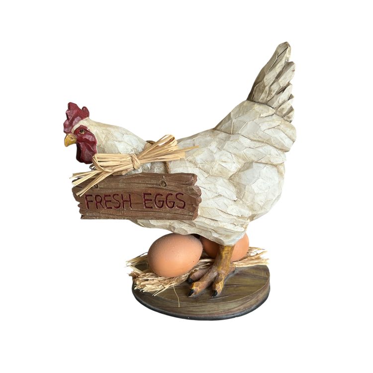 Fresh Egg Resin Chicken with Eggs on Wood Mount