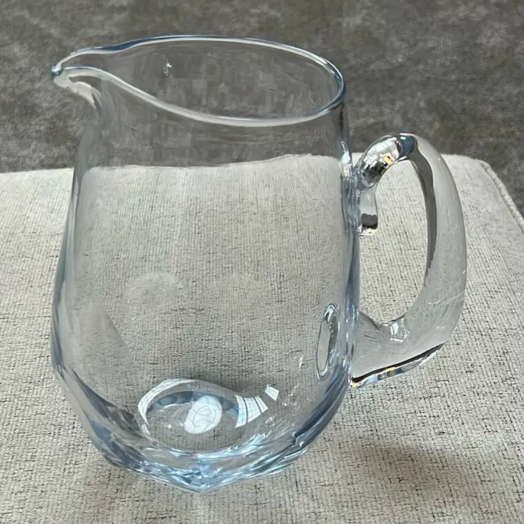 Antique Strombergshyttan Sweden 1862 Signed Art glass Faceted Pitcher- Blue Glass