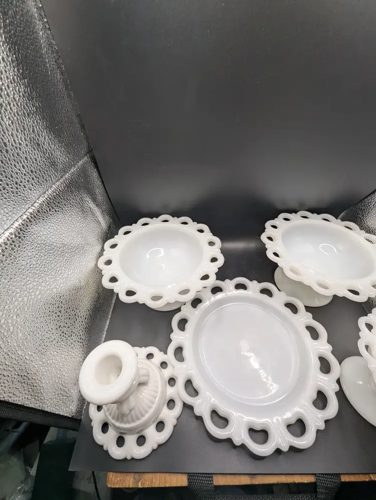 Vintage Lot of 5 Lace Edge Milk Glass 4 by ANCHOR HOCKING  Old Colony 1 Unidentified