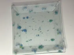 Contemporary Fused Art Glass Plate Square 10" Blue Green Yellow Atomic Dot Decor