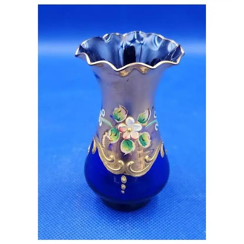 Vintage Cobalt blue with gold and hand-painted Small vase