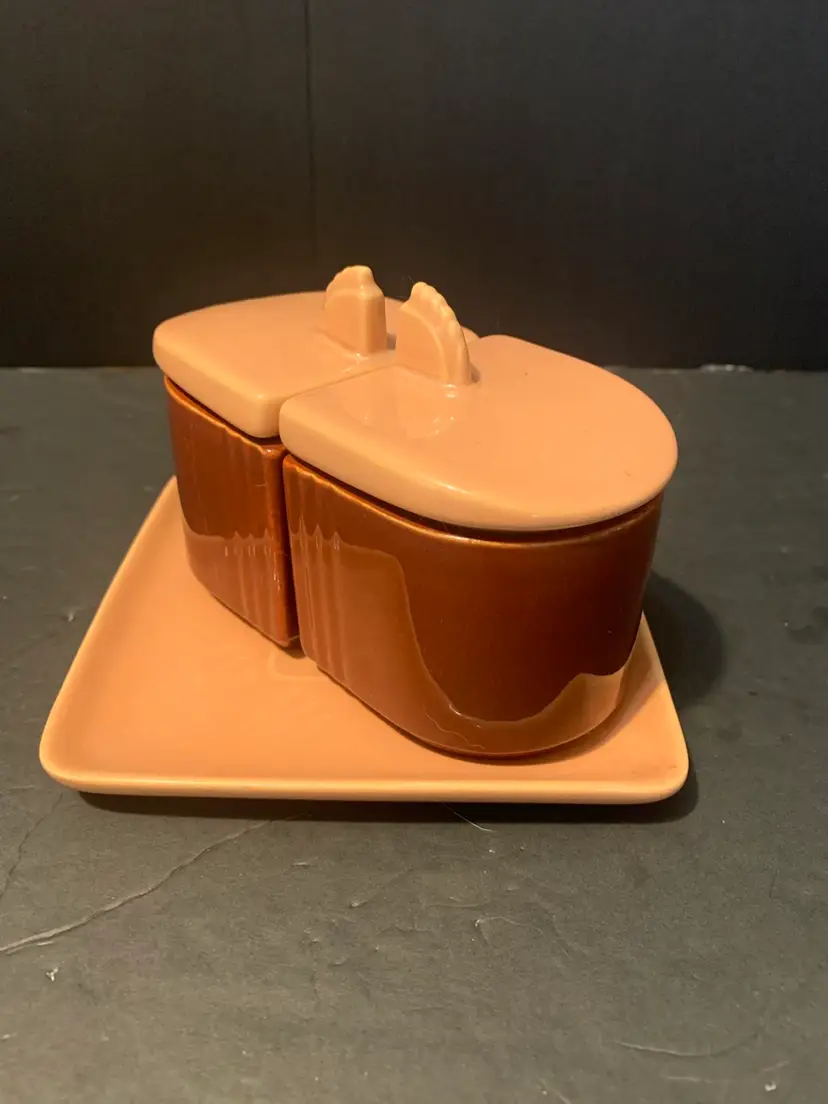 Franciscan Ware Montecito Coral Condiment Set 5 X 3 1/2 X 5 Inches