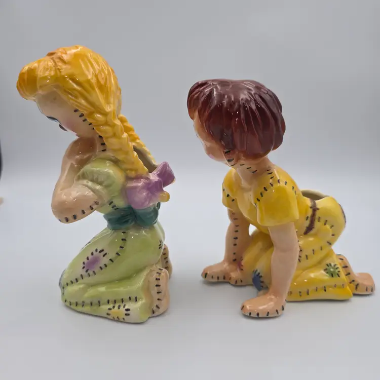 Vintage Brad Keeler BBK California Pottery Anthropomorphic Girl and Boy Doll Planters
