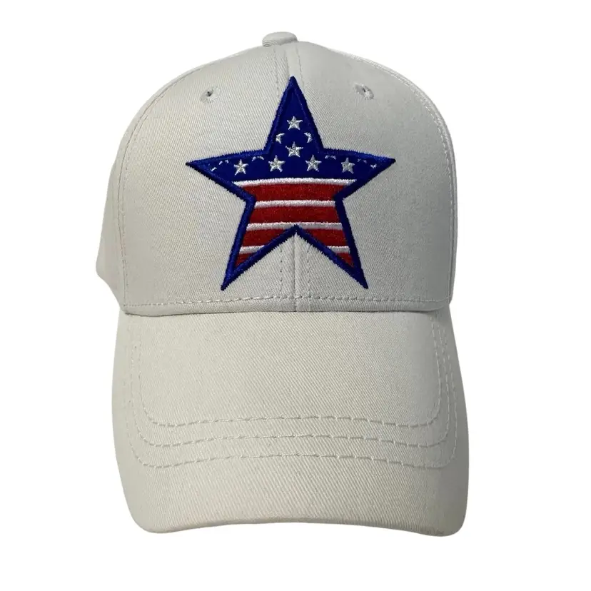 American Flag Patriotic Large Star Logo White Adjustable Hat by Pugs Brand NWOT