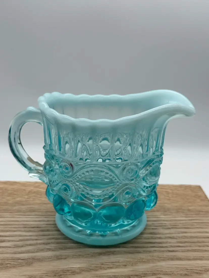 Missed Glass Blue Opalescent Eye Winner Creamer/Pitcher
