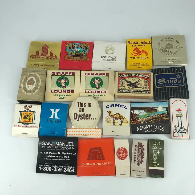 Vintage 21 Packs of Hotel, Souvenir, Etc Match Books and Boxes Disney, Hilton